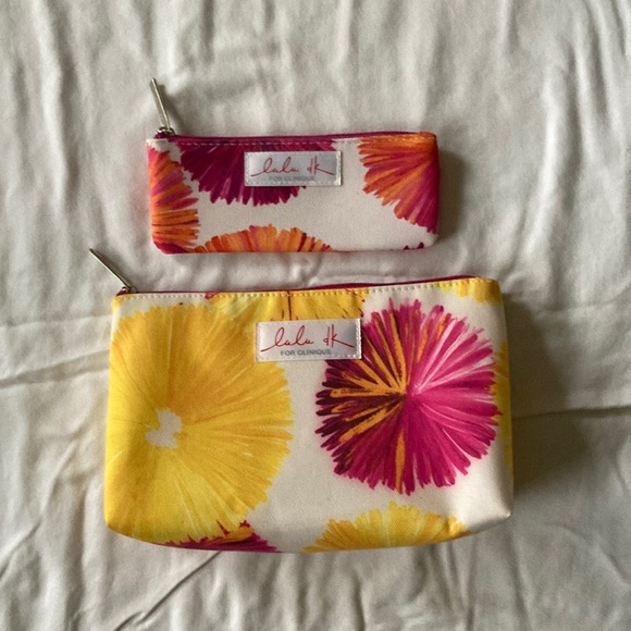 Lulu dK for Clinique Floral Pouch Zipper Bags Bundle Flowers Pink Red White EUC - Picture 1 of 7